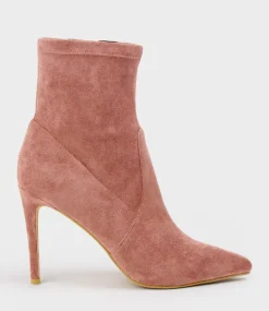 Zariah Fine Heel Sock Boot In Dusty Rose Suede