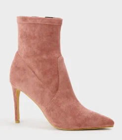 Zariah Fine Heel Sock Boot In Dusty Rose Suede
