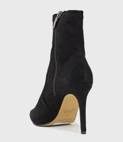 Zariah Fine Heel Sock Boot In Black Suede