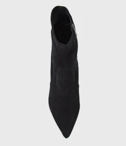 Zariah Fine Heel Sock Boot In Black Suede