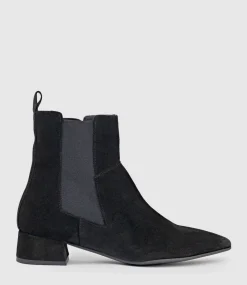 Zebe35 Pointed Ankle Boot With Gusset In Black Suede