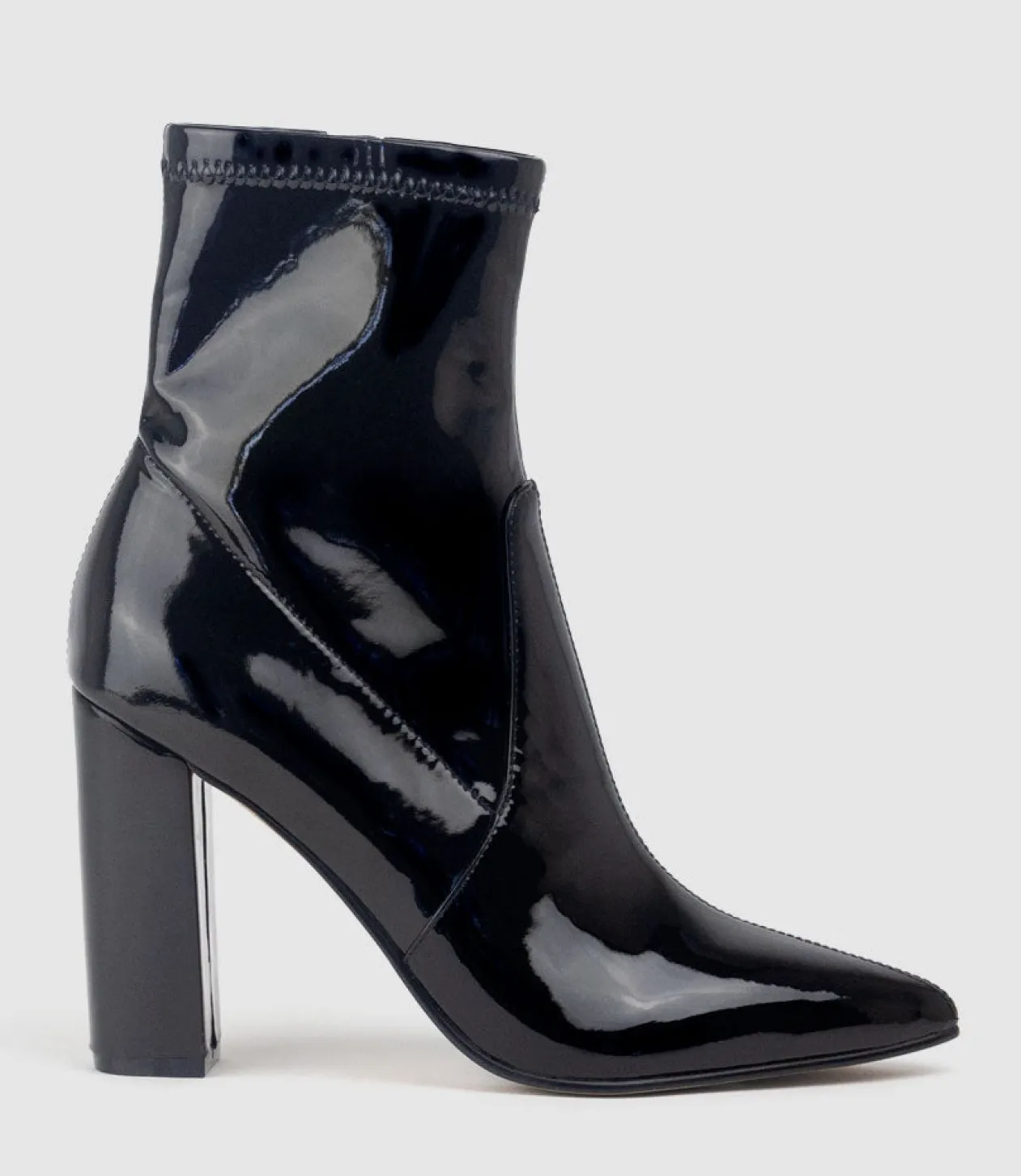 Zenya100 Block Heel Sock Boot In Black Patent