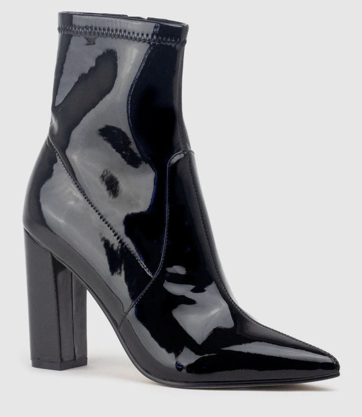 Zenya100 Block Heel Sock Boot In Black Patent