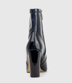 Zenya100 Block Heel Sock Boot In Black Patent