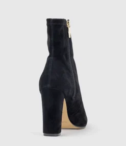 Zenya100 Block Heel Sock Boot In Black Suede