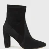 Ziah Block Heel Sock Boot In Black Suede