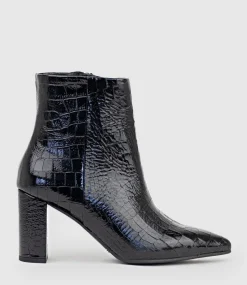 Zim70 Pointed Ankle Boot In Black Croc
