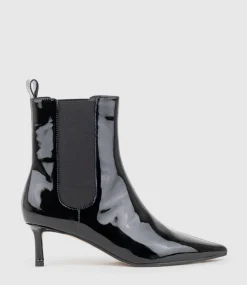 Ziria55 Pointed Boot With Gusset In Black Patent