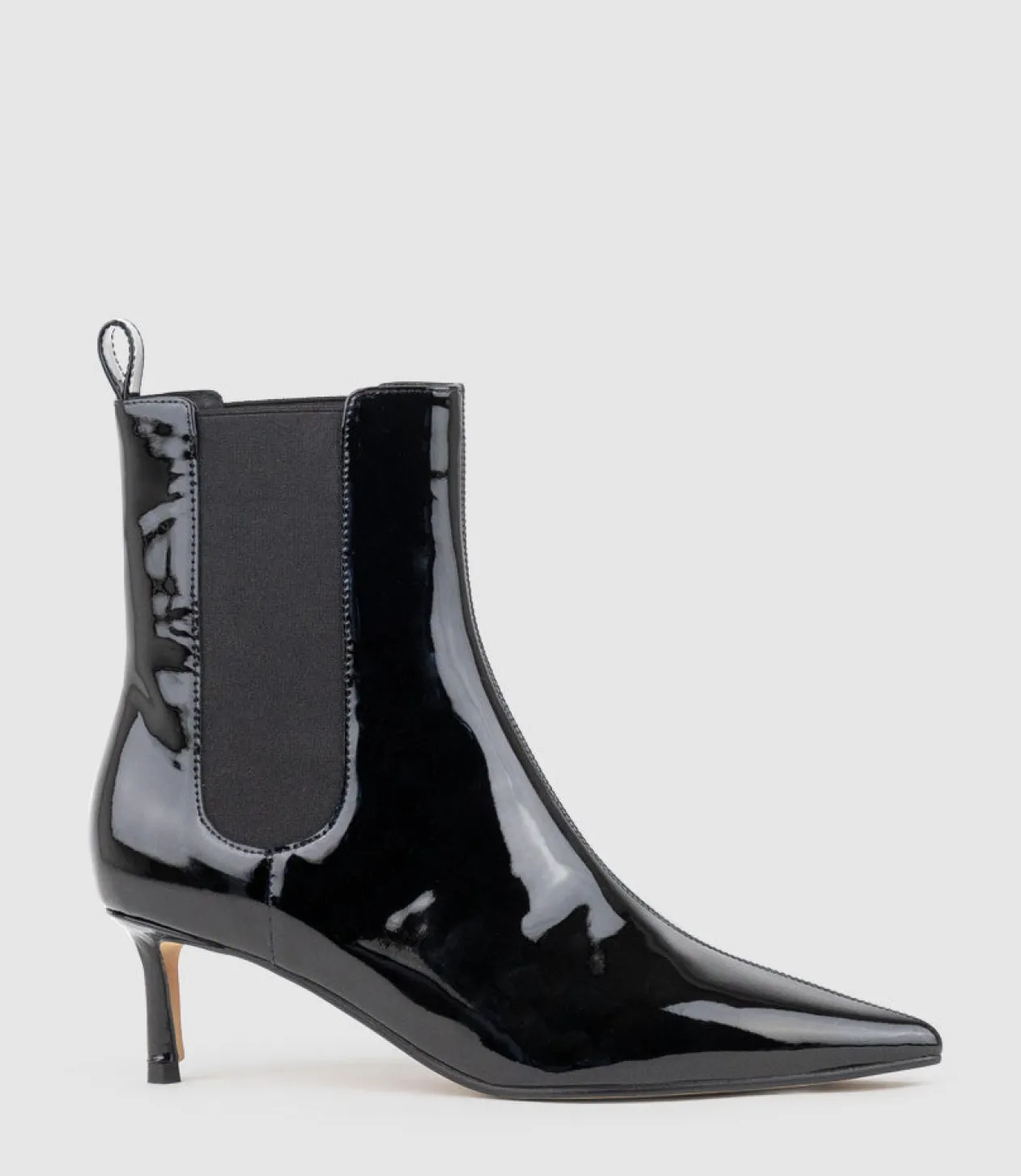 Ziria55 Pointed Boot With Gusset In Black Patent