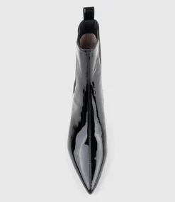 Ziria55 Pointed Boot With Gusset In Black Patent