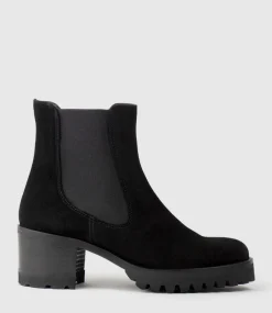 Zola Lug Sole Ankle Boot In Black Suede