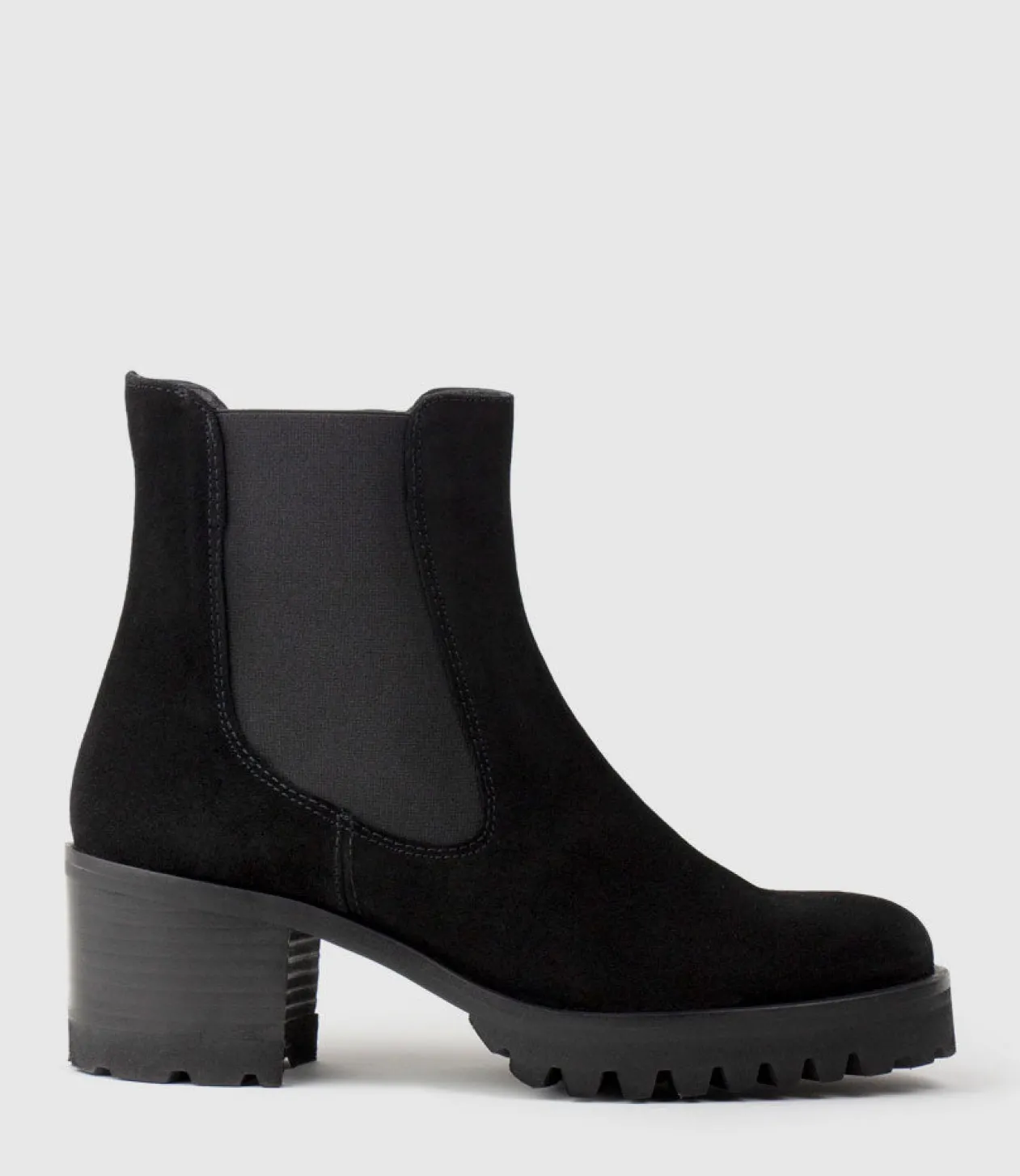 Zola Lug Sole Ankle Boot In Black Suede