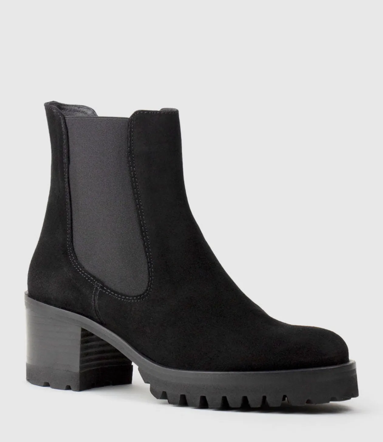 Zola Lug Sole Ankle Boot In Black Suede