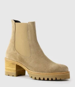 Zola Lug Sole Ankle Boot In Camel Suede