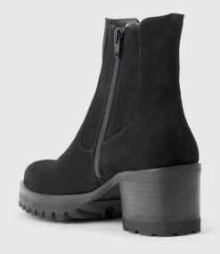 Zola Lug Sole Ankle Boot In Black Suede