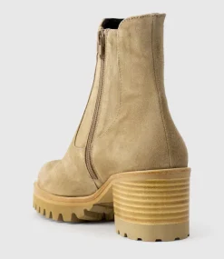 Zola Lug Sole Ankle Boot In Camel Suede