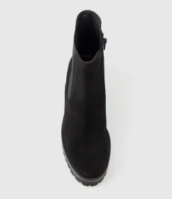 Zola Lug Sole Ankle Boot In Black Suede