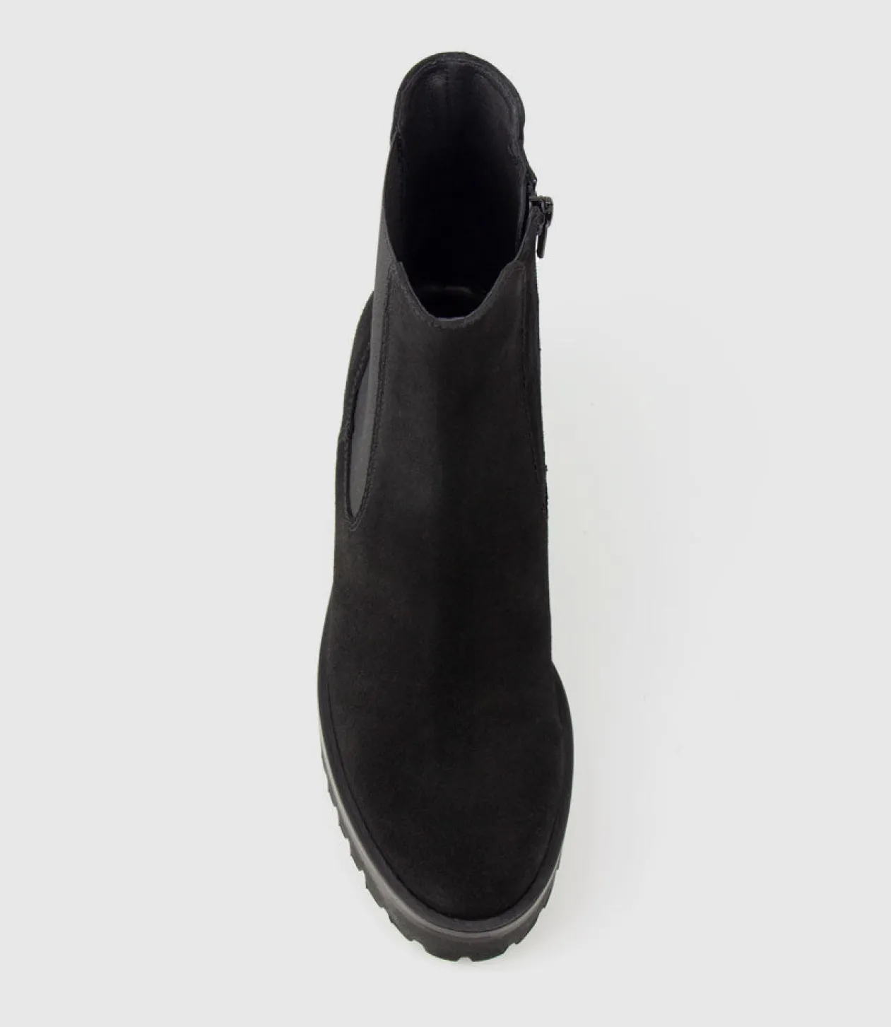 Zola Lug Sole Ankle Boot In Black Suede