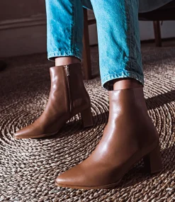 Zomo60 Block Heel Ankle Boot In Tan Baby Calf