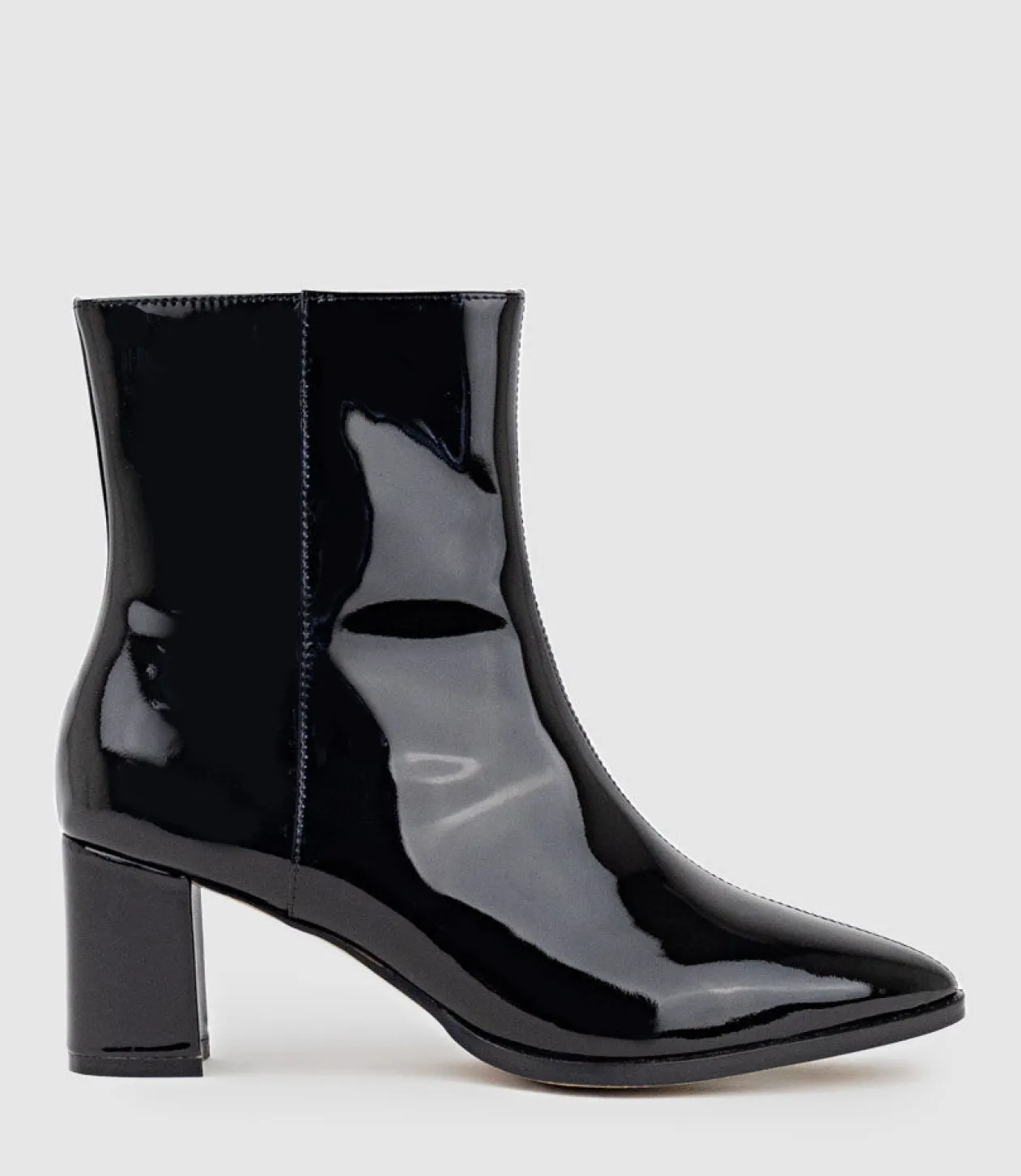 Zomo60 Block Heel Ankle Boot In Black Patent
