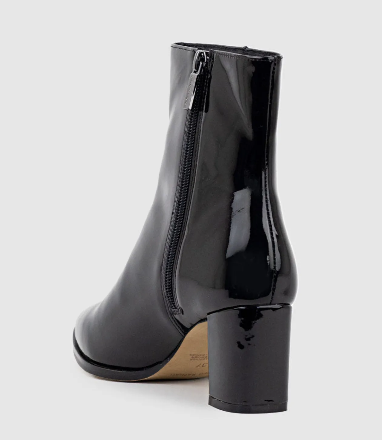 Zomo60 Block Heel Ankle Boot In Black Patent