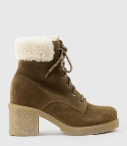 Zoom Lace Up With Shearling In Walnut Suede