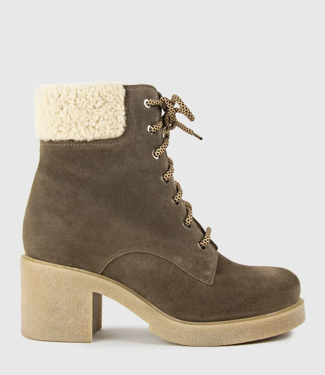 Zoom Lace Up With Shearling In Stone Suede