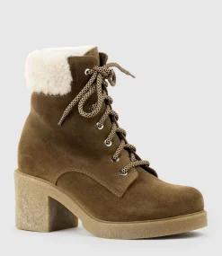 Zoom Lace Up With Shearling In Walnut Suede
