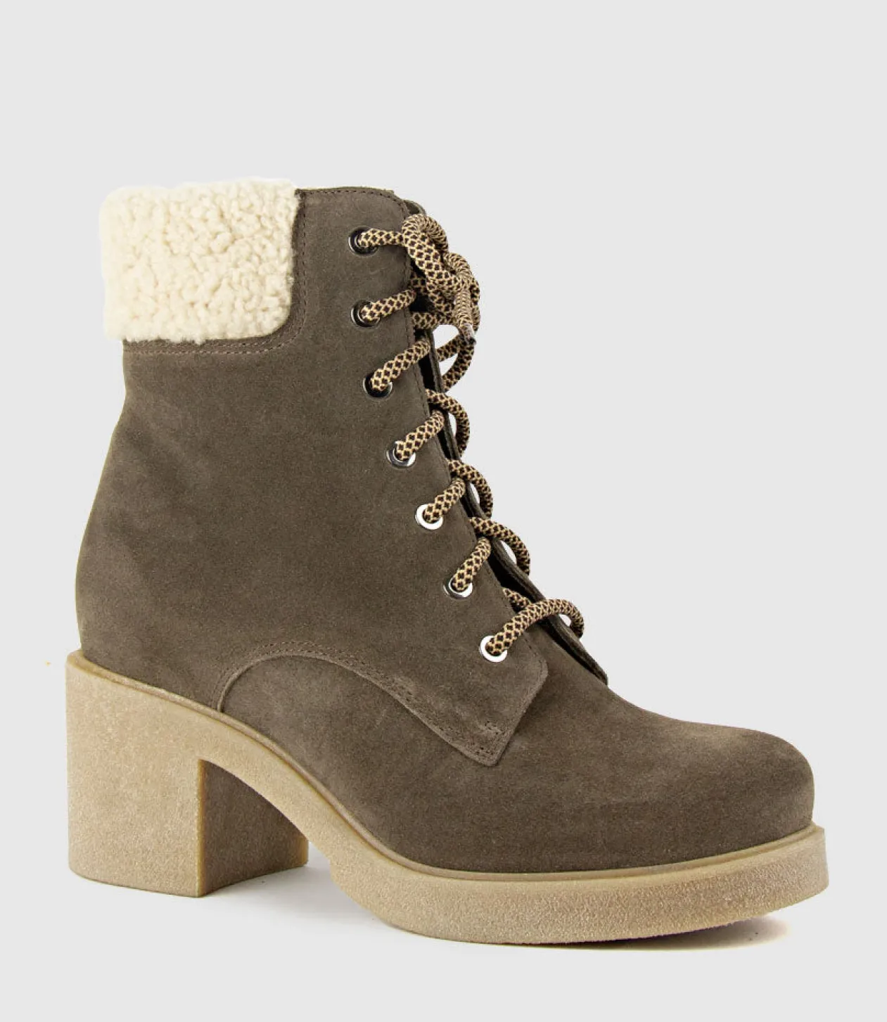 Zoom Lace Up With Shearling In Stone Suede