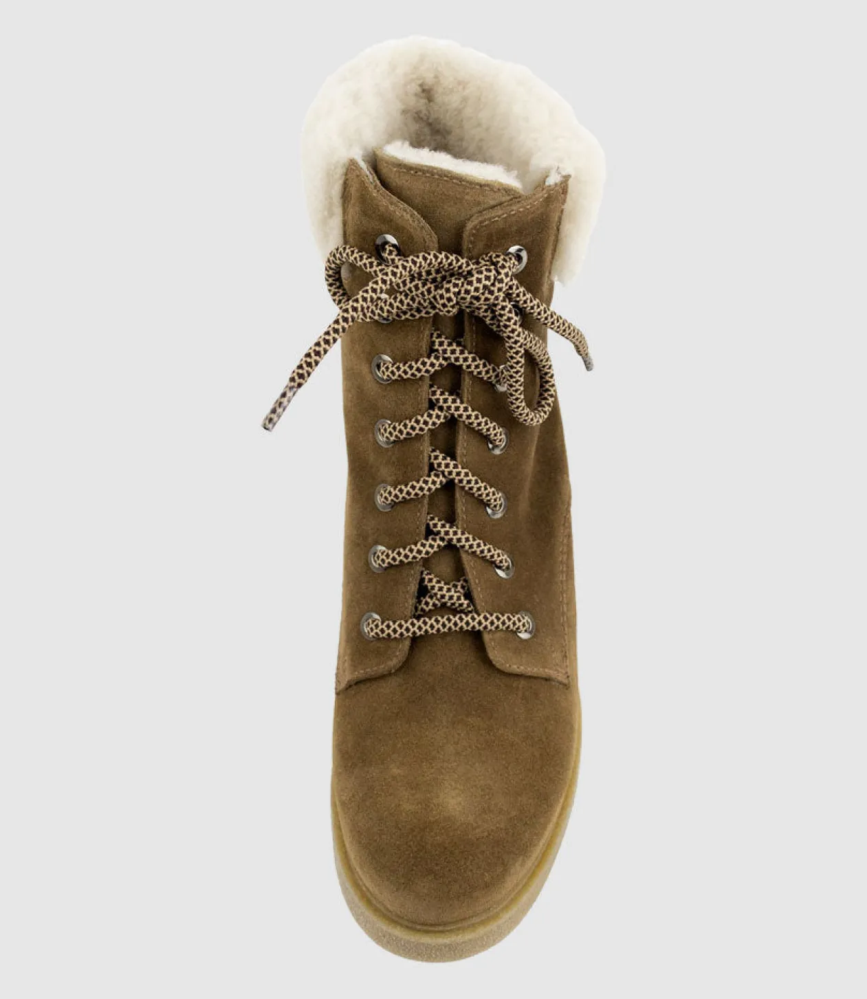Zoom Lace Up With Shearling In Walnut Suede