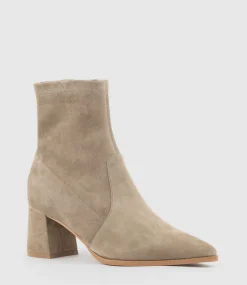 Zyla65 Block Heel Ankle Boot In Latte Suede